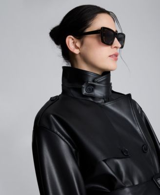 Women’s Faux Leather Double Breasted Belted Trench