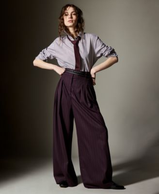 Women’s Pinstripe Pleated High Rise Belted Pant