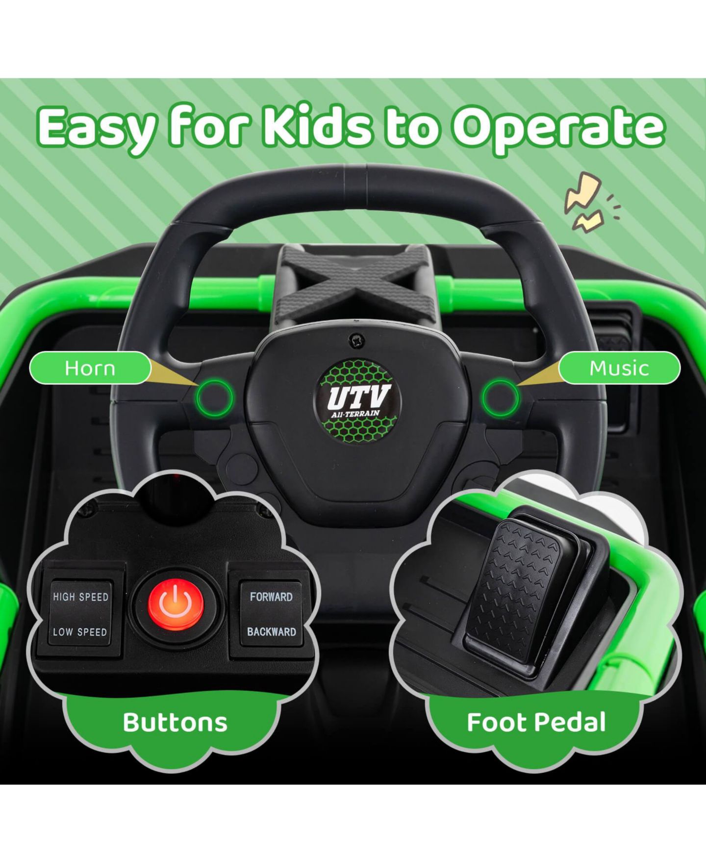 Детская игрушка Costway 12V Battery Powered Remote Control Ride-On UTV, 110 lb Capacity, Ages 3-7, цвет: Зелёный — фото 6