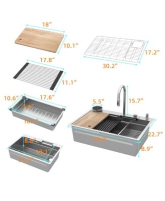 33.2-Inch Drop-in Single Bowl 304 Stainless Steel Kitchen Sink Set