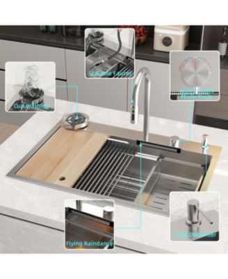 33.2-Inch Drop-in Single Bowl 304 Stainless Steel Kitchen Sink Set