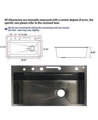 31.5-Inch Drop-In Single Bowl 304 Stainless Steel Kitchen Sink, Pull-Down Faucet Kitchen Set