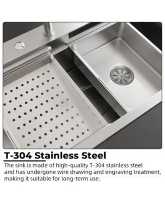30&amp;#x22; Single Bowl Stainless Steel Drop-In Kitchen Sink with Pull-Down Faucet and Accessories