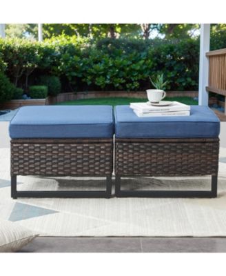 U-Frame PE Wicker Outdoor Ottoman with Olefin Cushions (Set Of 2)