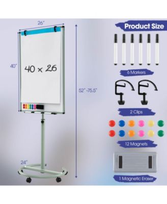 Mobile Whiteboard 40" x 26" Height Adjustable Magnetic Dry Erase Board with Stand