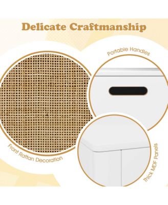 31.5" Toy Chest for Kids Rattan Toy Storage Box with Flip Top Lid & Safety Hinge