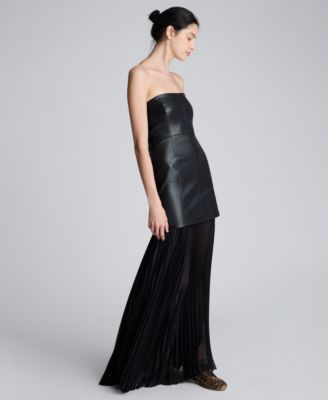 Women's Faux Leather Pleated Combo Corset Ball Gown