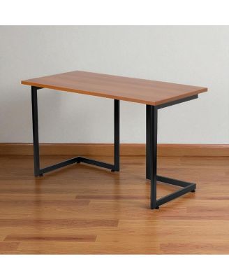 Modern  Metal Frame Computer Desk with Cherry Wood Finish Top