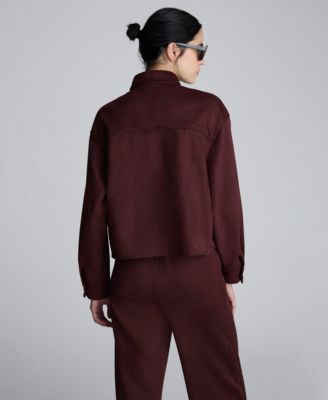 Women's Faux Suede Long Sleeve Collared Crop Shirt