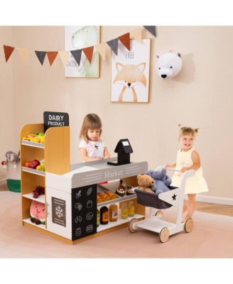 Kids Grocery Store with Shopping Cart Cash Register Scanner Blackboards Toddlers