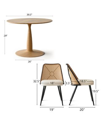 5-Piece 39.5" Round Dining Set with Wood-Look Pedestal Table and 4 Faux Rattan Dining Chairs with Upholstered Seats and Metal Legs-Maison Boucle