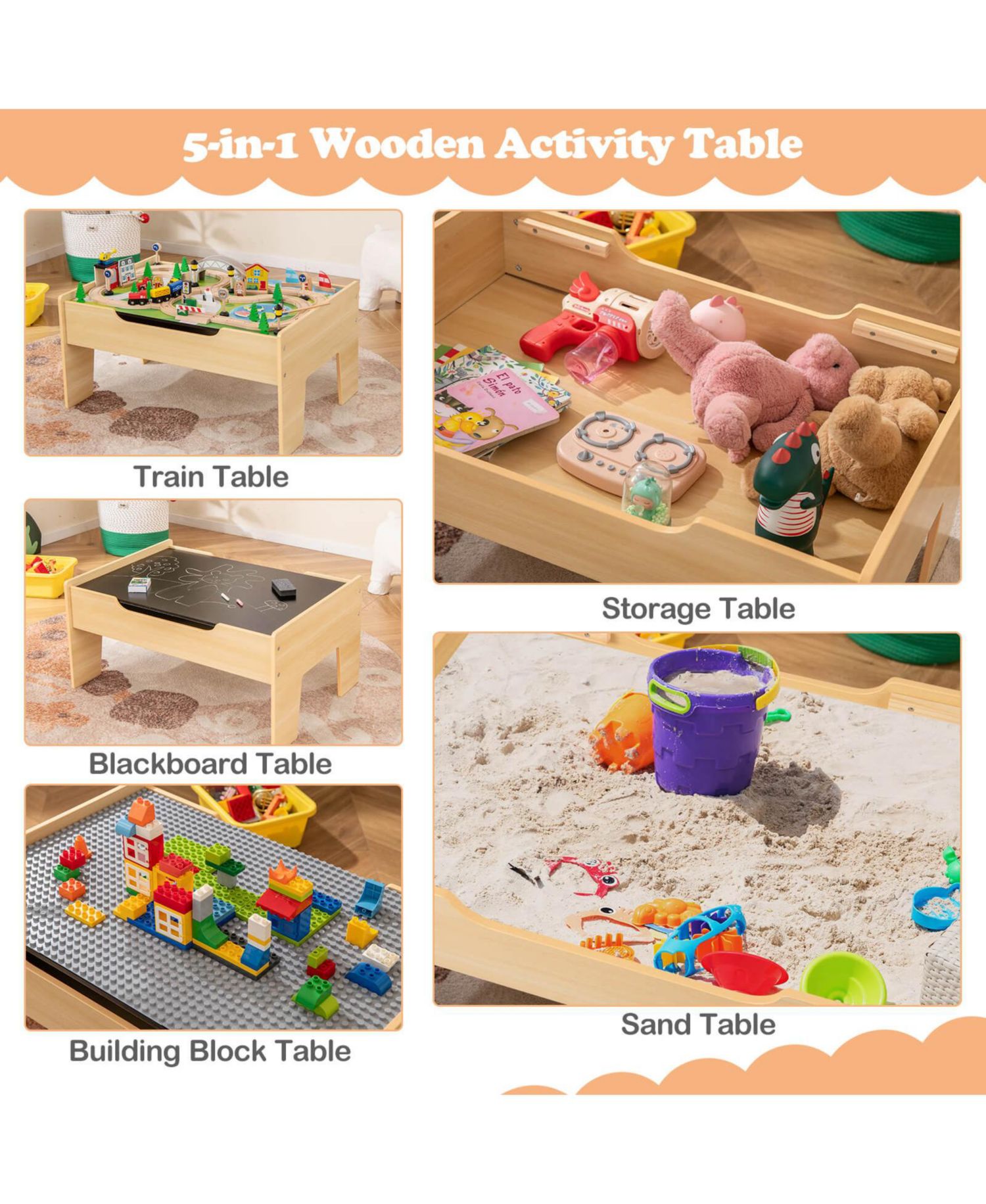 Boys All-in-One Activity Table with Reversible Blackboard & Map Tabletop