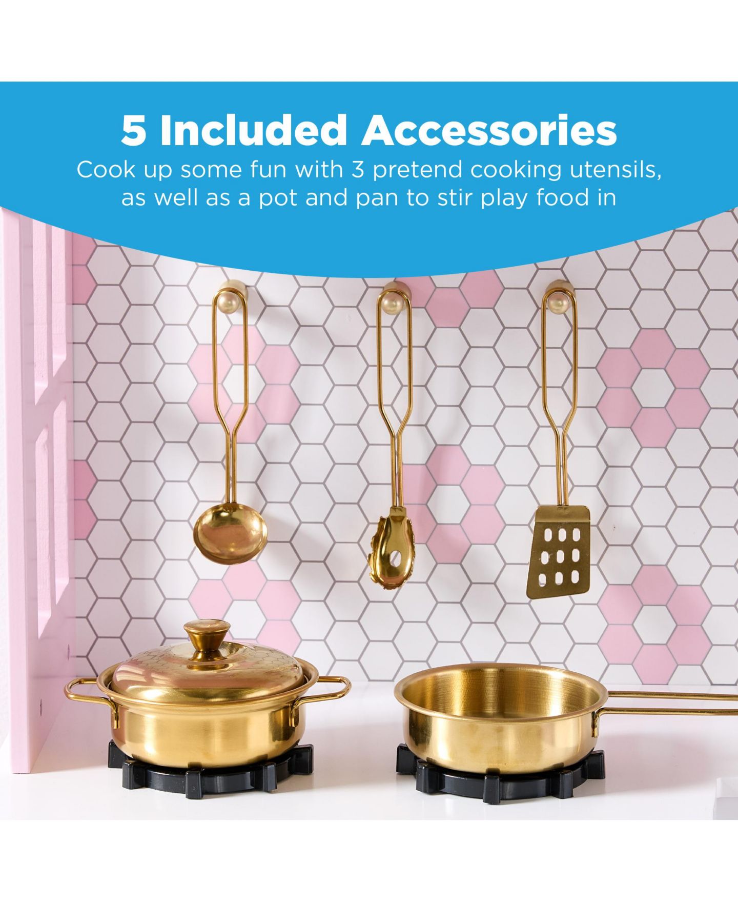 Детские игрушки Best Choice Products Farmhouse Storage 5-Piece Play Kitchen, Ages 3+, цвет: Розовый — фото 4