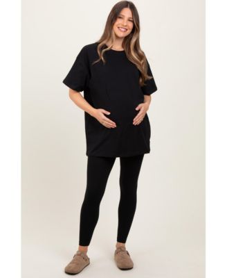 Maternity Light Olive Oversized Crewneck Short Sleeve and Legging Set