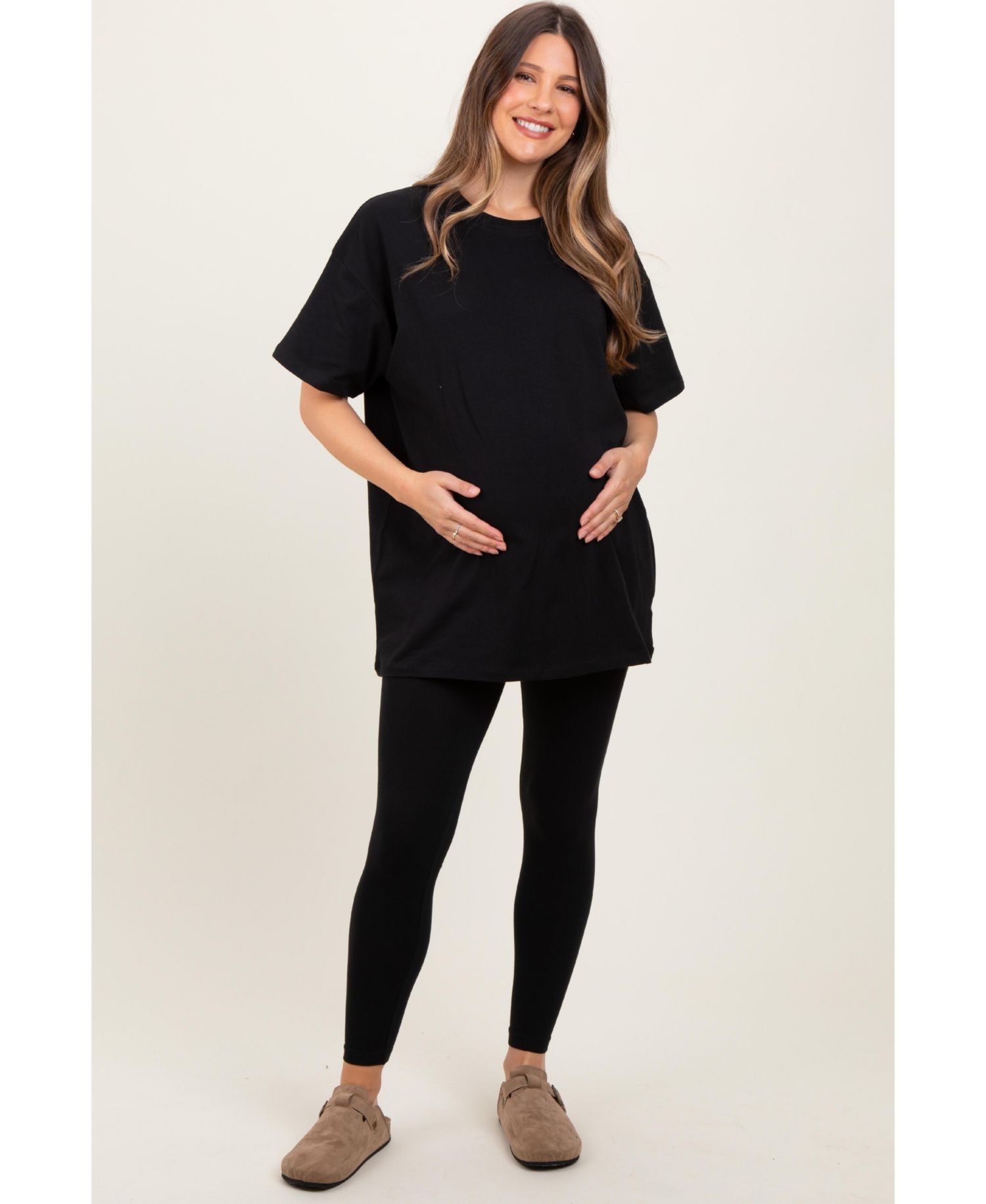Women's Black Oversized Crewneck Short Sleeve and Legging Set