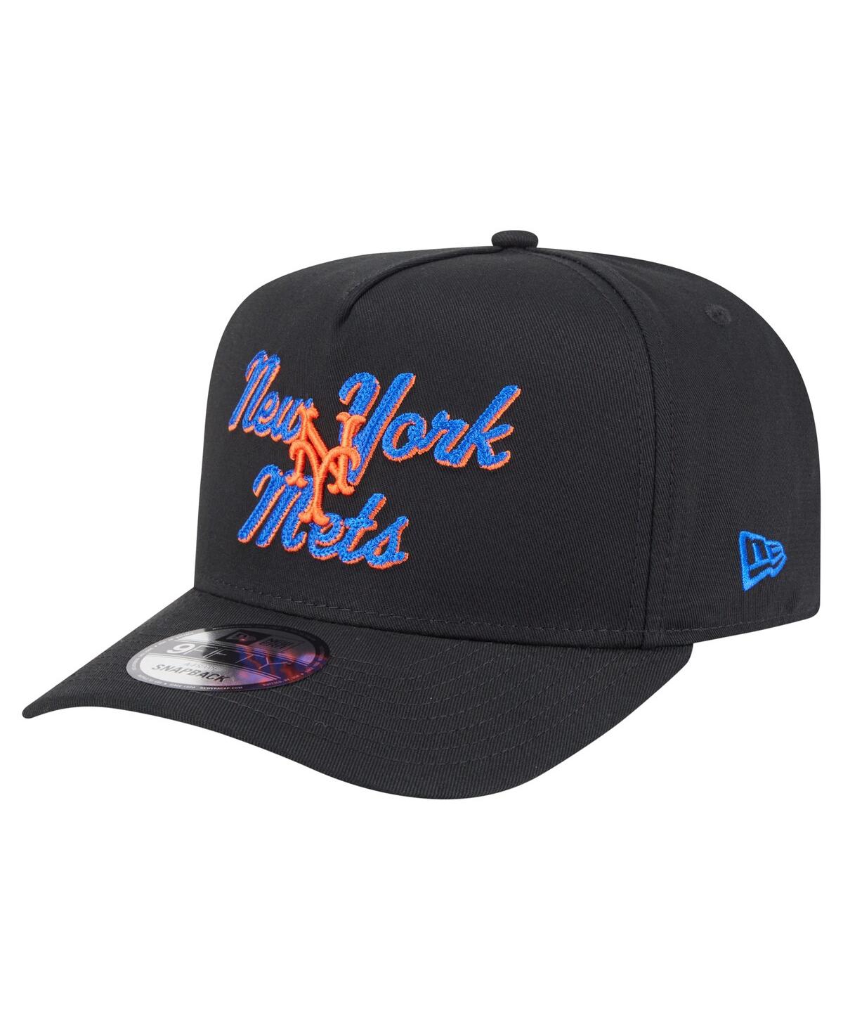 New Era Men's Black New York Mets Chainstitch 9fifty A-frame Snapback Hat In Black