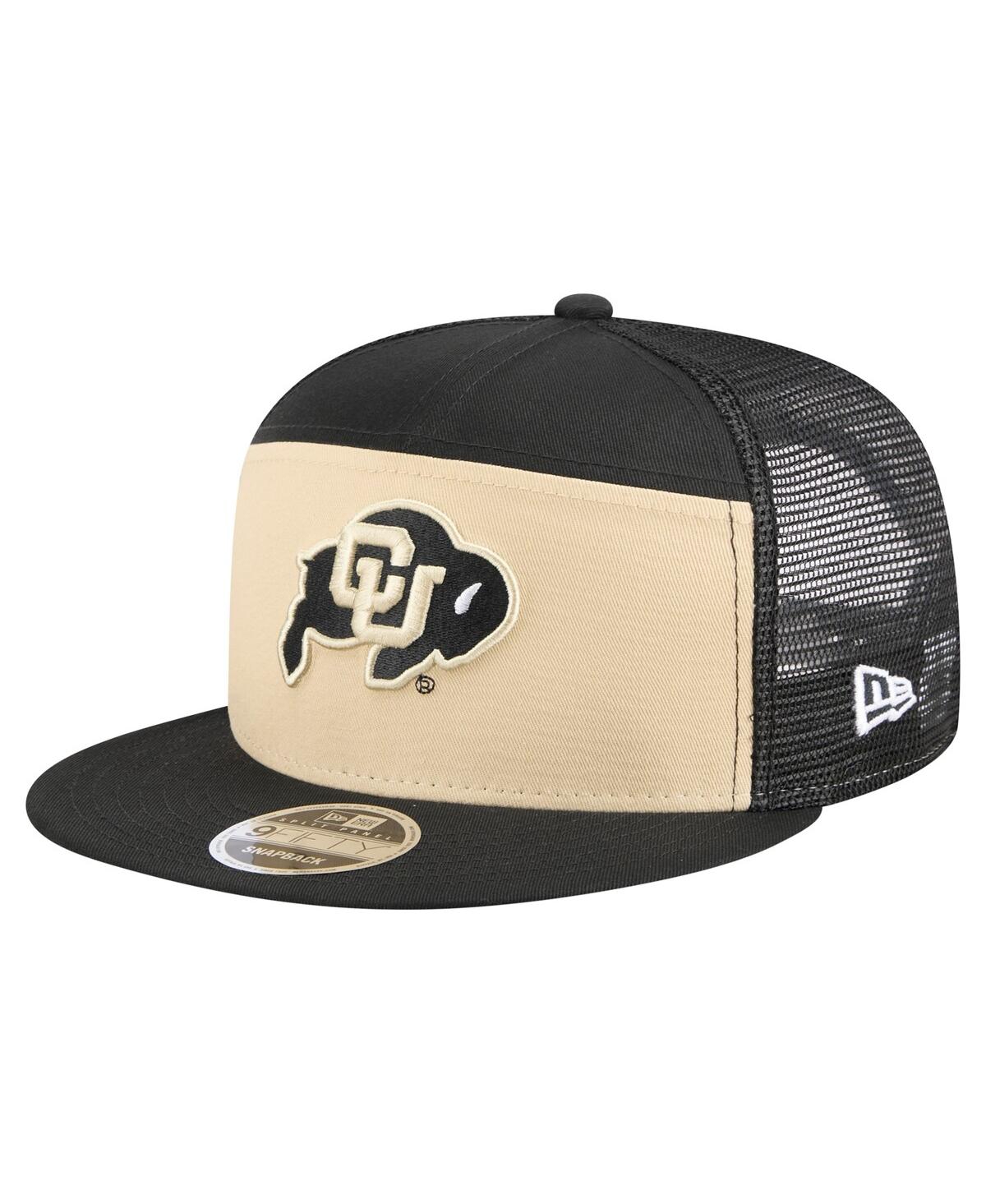 New Era Men's Black/gold Colorado Buffaloes Outdoor Wide Panel 9fifty Snapback Trucker Hat In Black