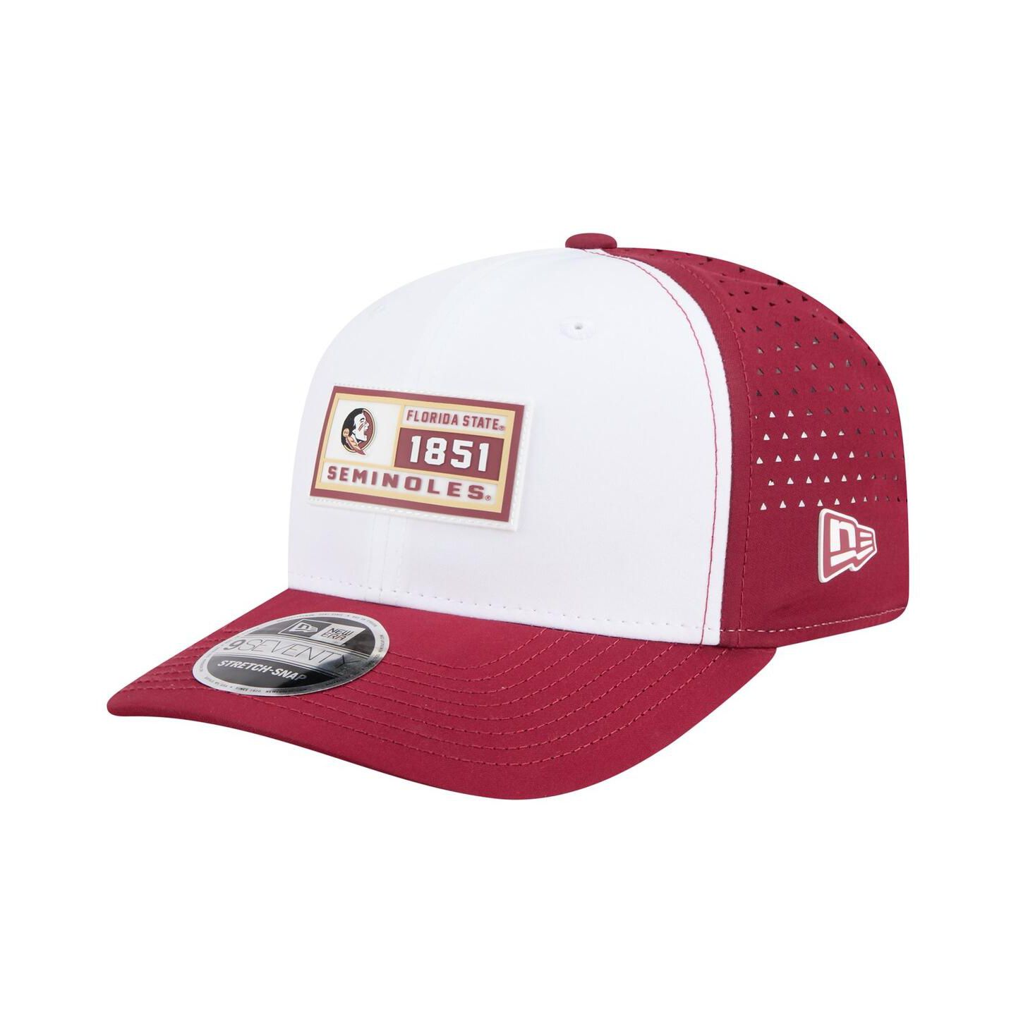 Мужская кепка New Era White/Garnet Florida State Seminoles Perforated Patched 9SEVENTY Adjustable Hat — фото 1