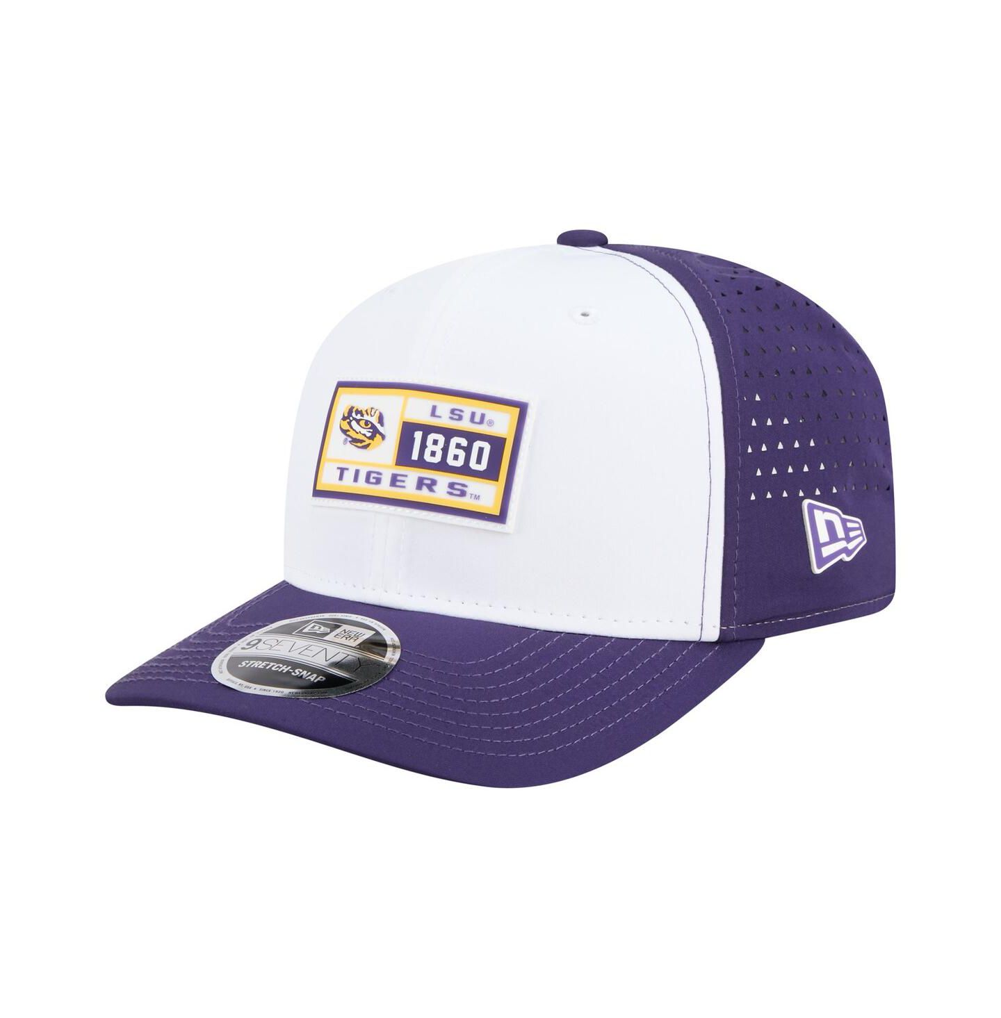 Мужская кепка New Era White/Purple LSU Tigers Perforated Patched 9SEVENTY Adjustable Hat — фото 1