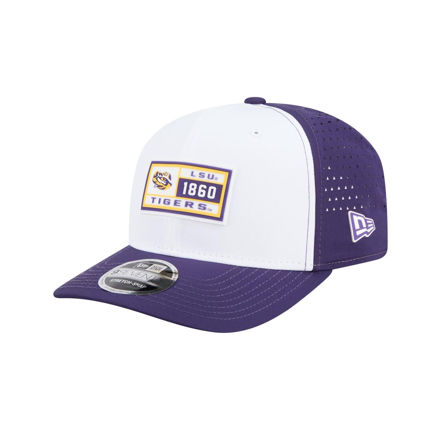 Men's White/Purple LSU Tigers Perforated Patched 9SEVENTY Adjustable Hat