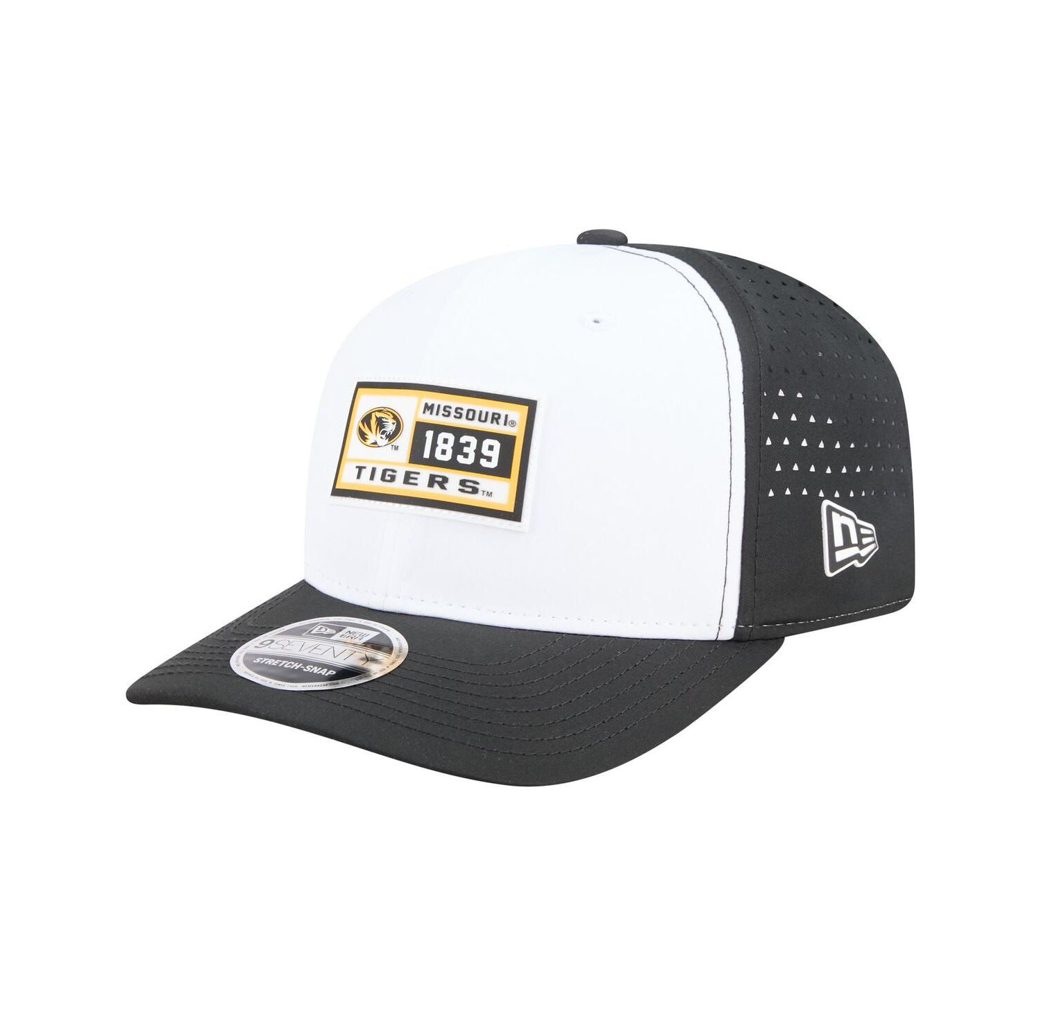 Men's White/Black Missouri Tigers Perforated Patched 9SEVENTY Adjustable Hat