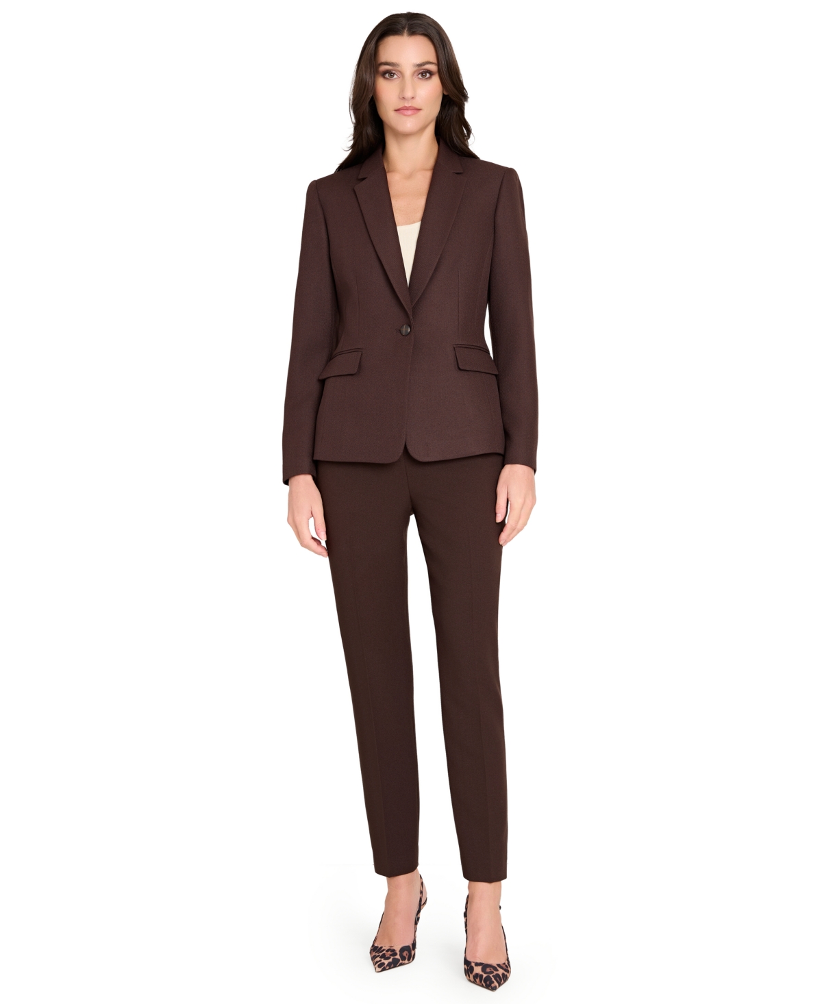 Tahari Asl Women's Herringbone Peak Lapel Blazer, Regular And Petite In Brown