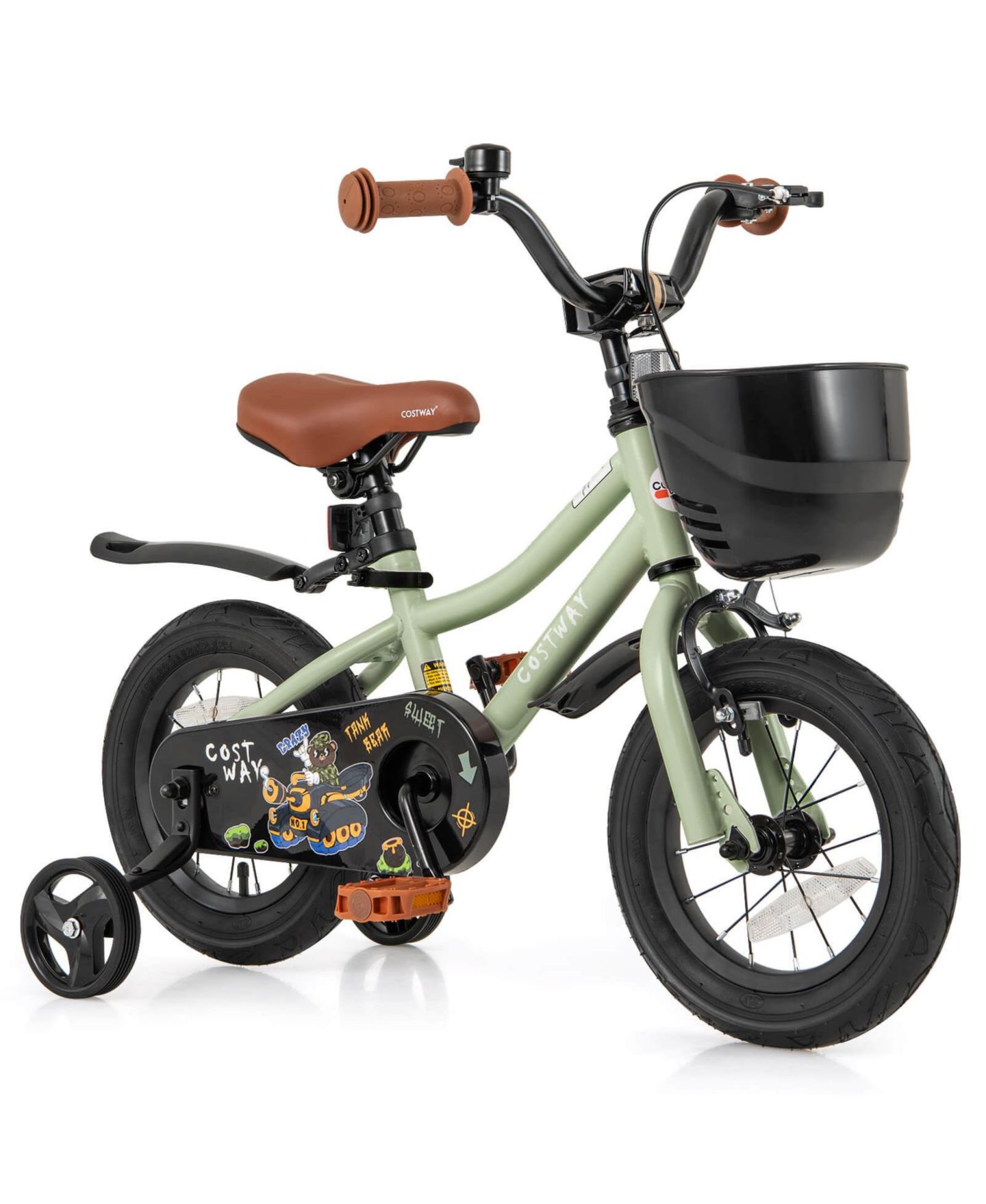 Детская игрушка Costway 12" Kids' Bike with Adjustable Handlebar and Seat, Training Wheels, Coaster Brake, 145 lbs, от 3 лет, цвет: Зелёный — фото 1