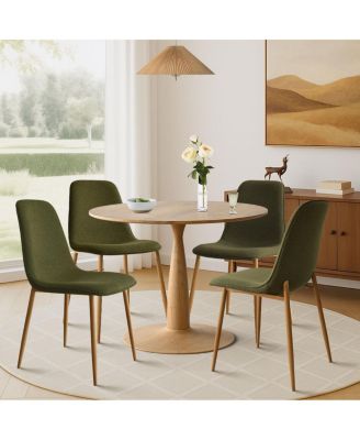 Light Wood Finish 5-Piece Dining Set with 39.5 Inch Round Table and 4 Upholstered Chairs with Wood-Look Metal Legs-Maison Boucle