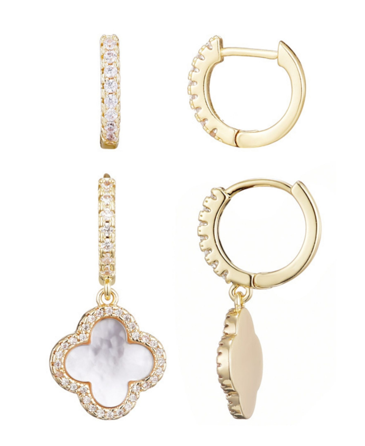 Adornia Gold Cz Halo Clover Huggie Earrings Set In Gold