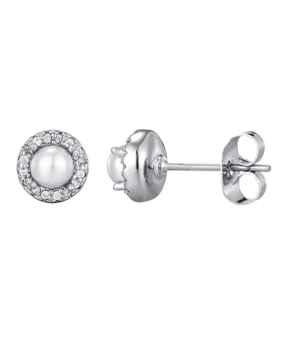 Adornia Silver Freshwater Pearl Cz Halo Stud Earrings In Metallic
