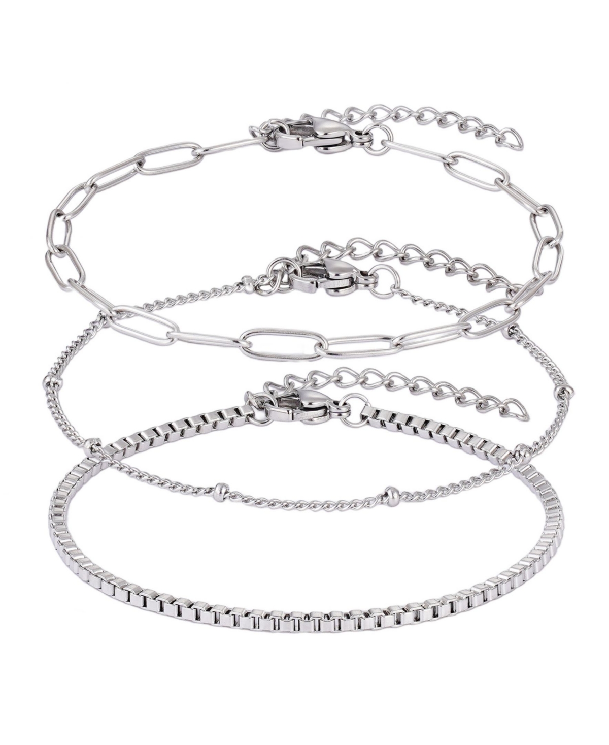 Adornia Tarnish Resistant Silver Chain Bracelet Set In Metallic