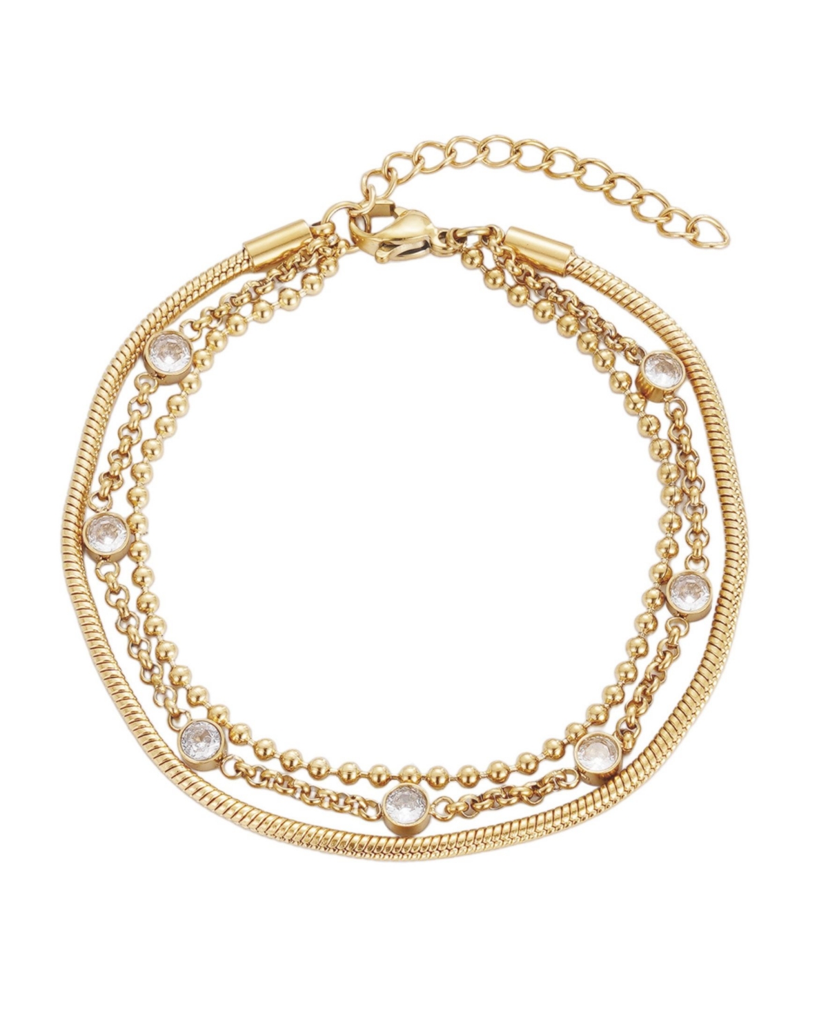 Adornia Tarnish Resistant 18k Gold Plated Layered Crystal 3-chain Bracelet In Gold