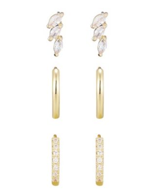 Gold Huggie and Stud Earrings Set