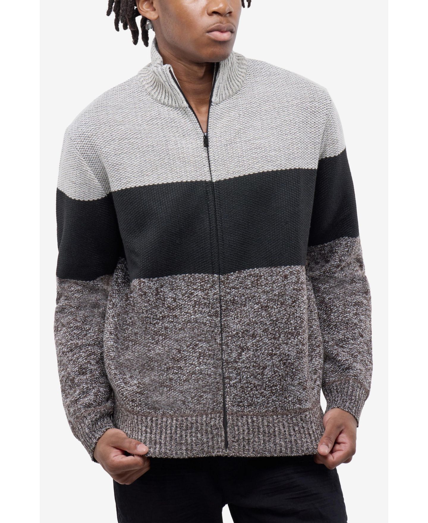 Мужской свитер CULTURA Full Zip Mock Neck Sweater With Fleece Lining, цвет: Шоколадный / Чёрный — фото 5