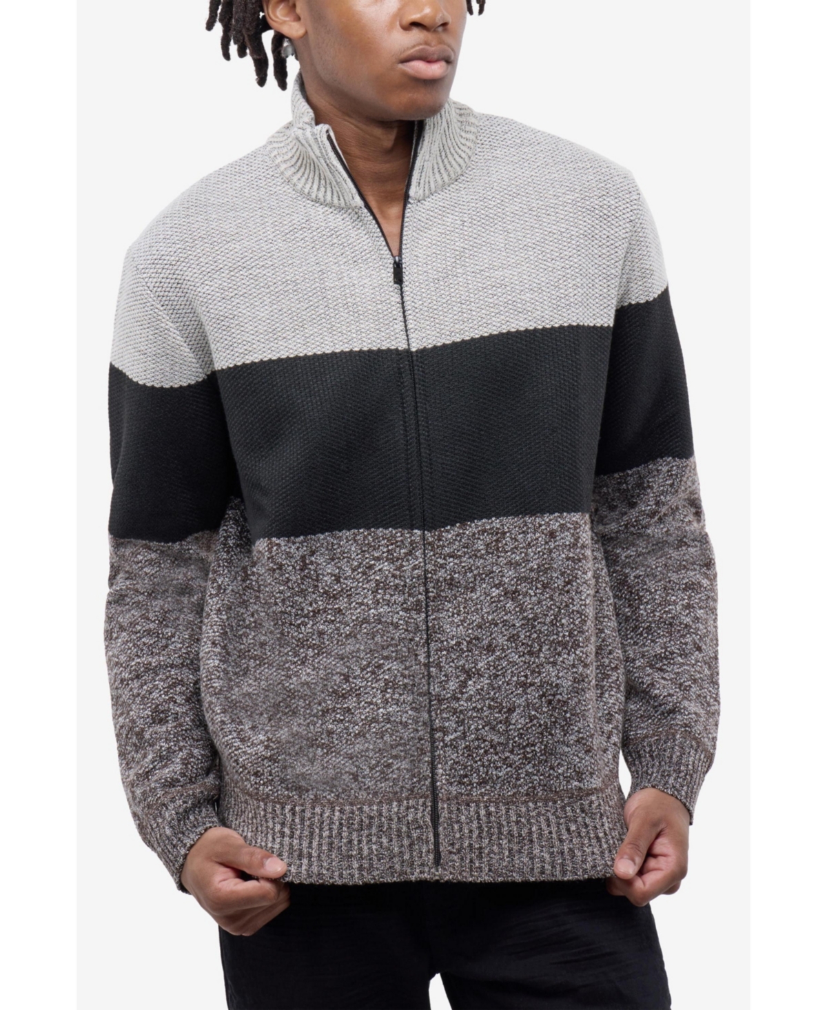 Cultura Men's Full Zip Mock Neck Sweater With Fleece Lining