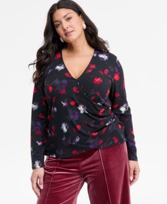 I.N.C. International Concepts - Plus Size Printed Surplice-Neck Top