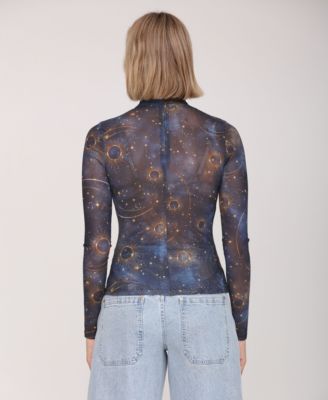 Women's Mesh Mock Neck Long Sleeve Top