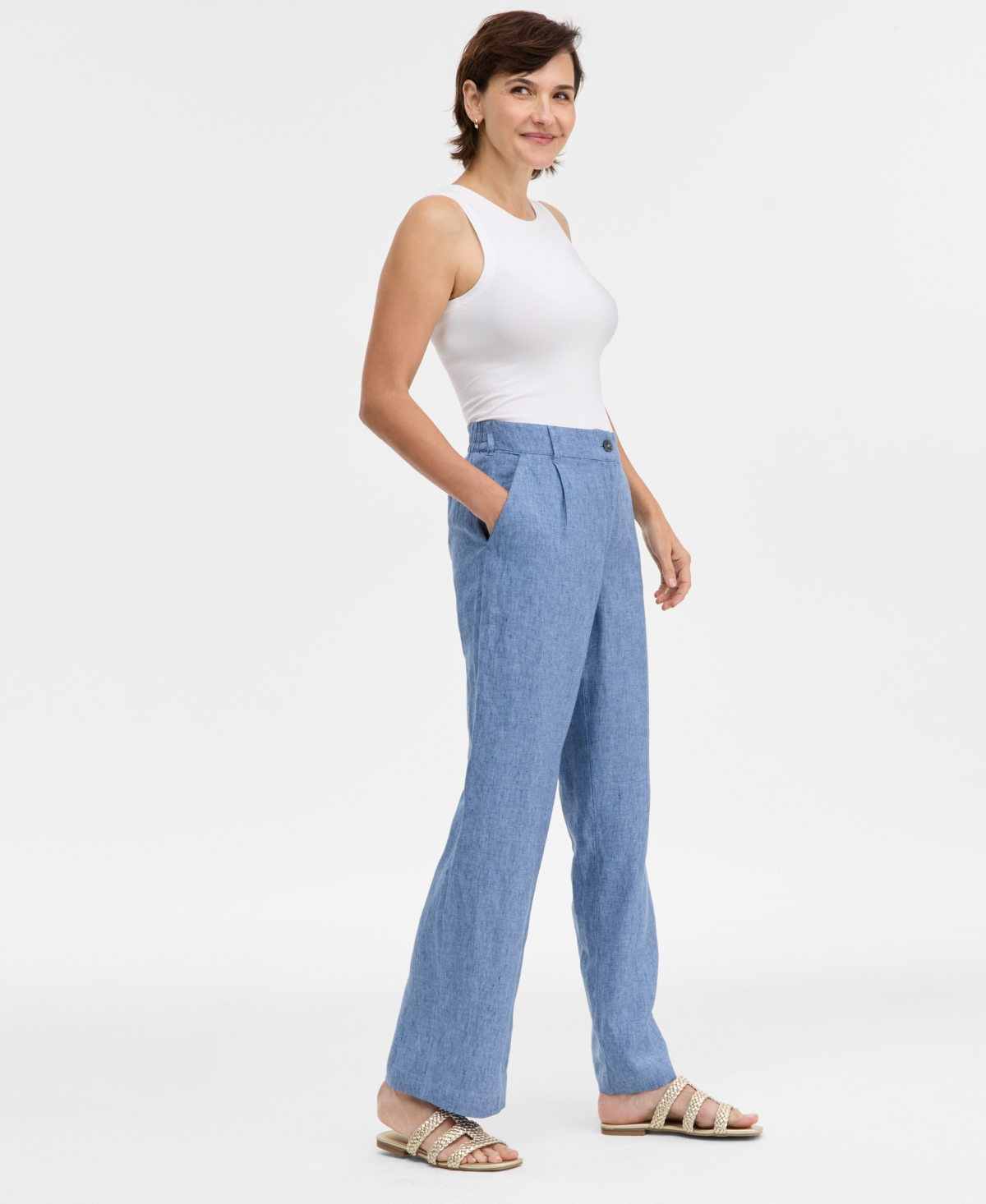 Charter Club Women's Wide-leg 100% Linen Pants, Macy's Exclusive In Multi