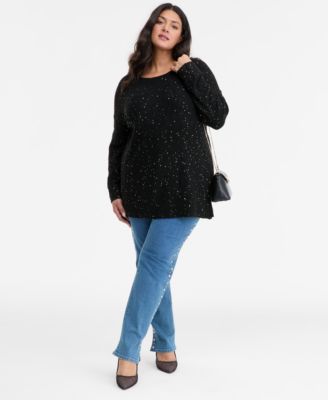 Plus Size Roving Sequin Boat-Neck Tunic Sweater, Macy's Exclusive 