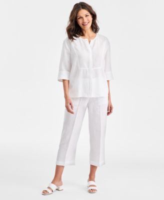 Women's 100% Linen Front-Bib 3/4-Sleeve Blouse, Macy's Exclusive