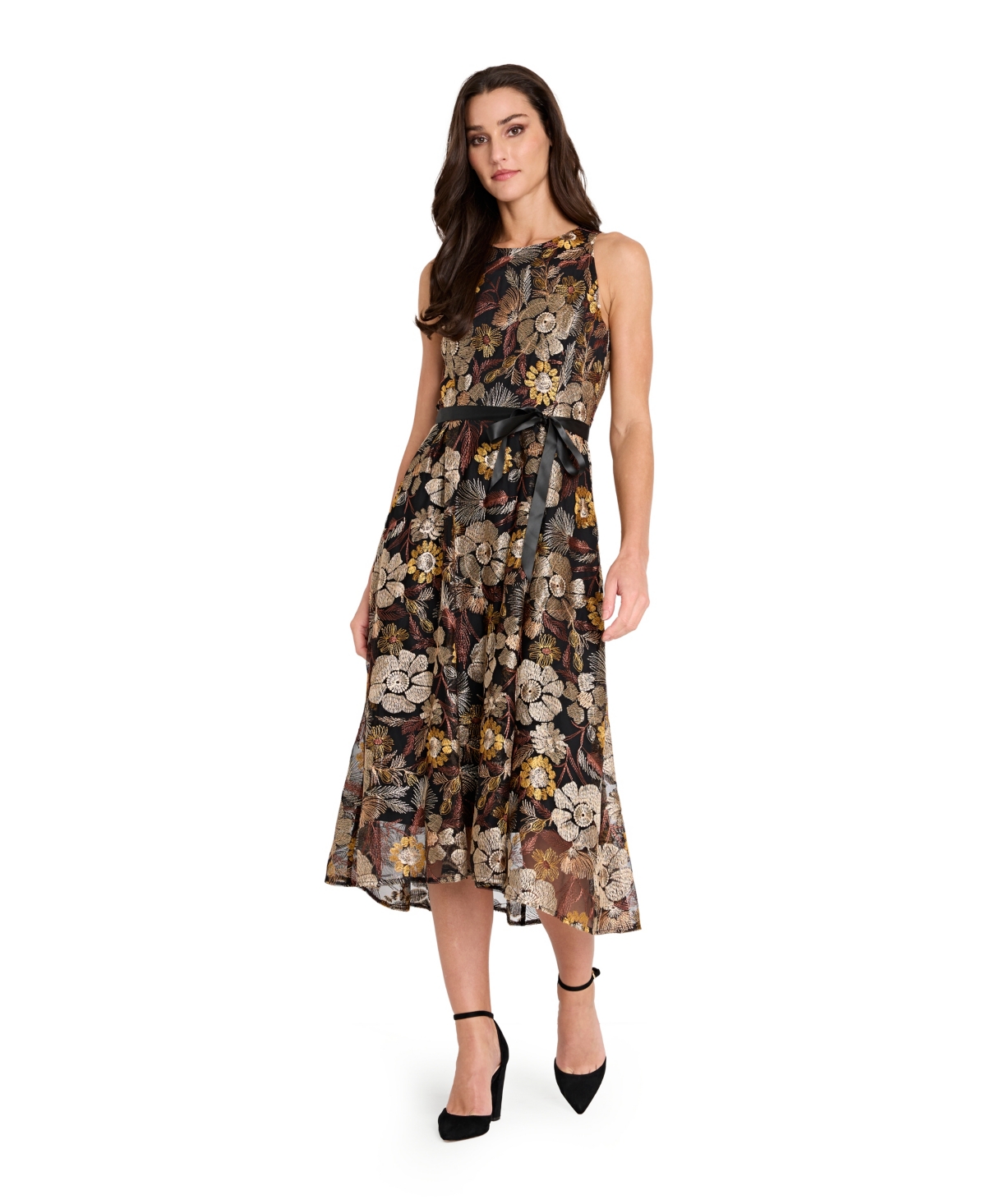 Tahari Asl Women's Embroidered High-Low Dress