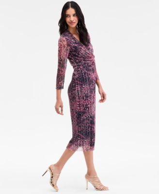Petite Long-Sleeve Twist Front Classic Midi Dress