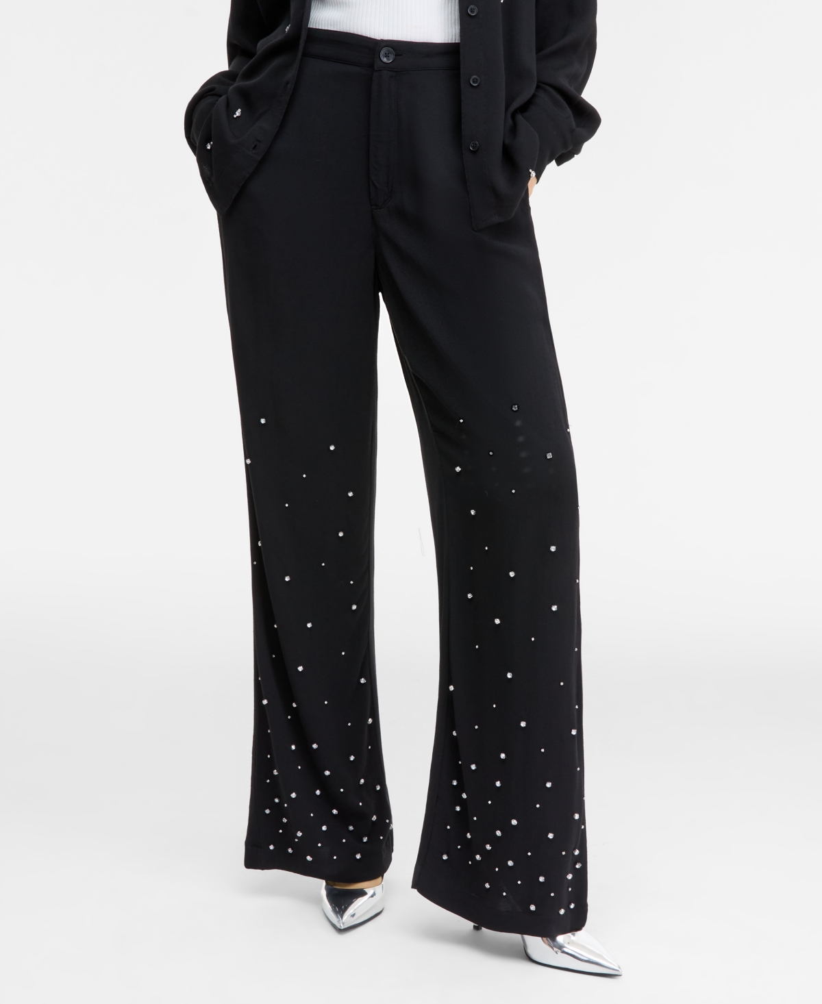 Inc International Concepts Womens High Rise Embellished Pants 0p 18 Macys Exclusive In Black