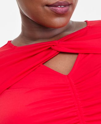Plus Size Twist-Keyhole Ruched-Front Top, Macy's Exclusive 