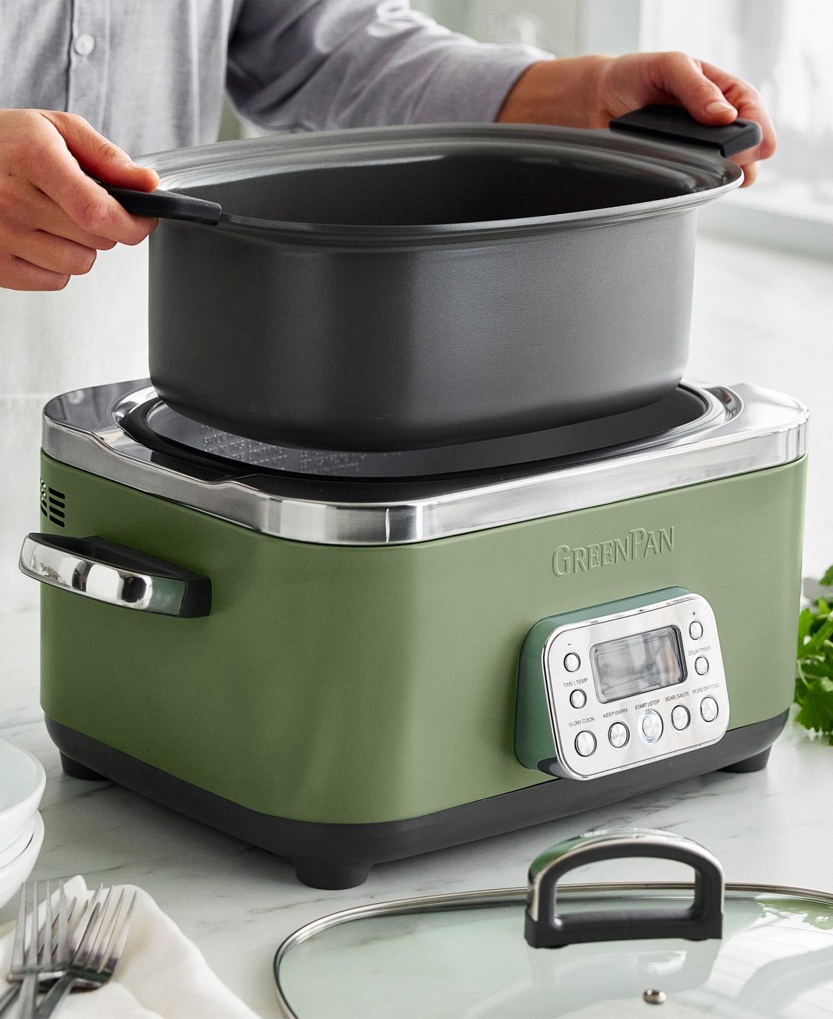Greenpan Elite 6 Quart Ceramic Nonstick Slow Cooker In Green