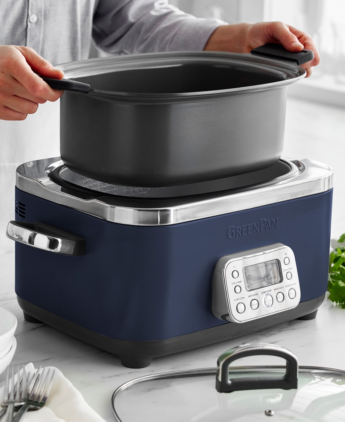 Greenpan Elite 6 Quart Ceramic Nonstick Slow Cooker In Blue