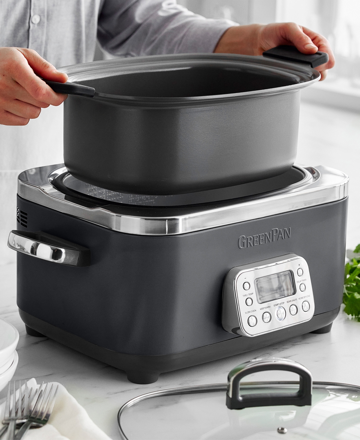 Greenpan Elite 6 Quart Ceramic Nonstick Slow Cooker In Black