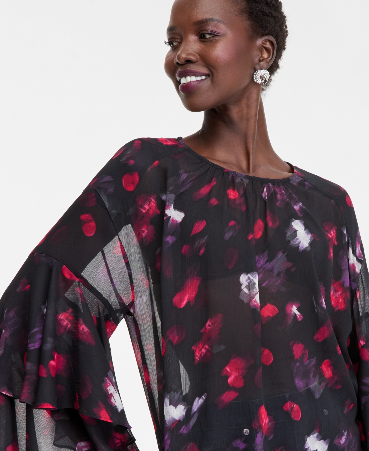 I.n.c. International Concepts Women's Printed Ruffled Top, Macy's Exclusive