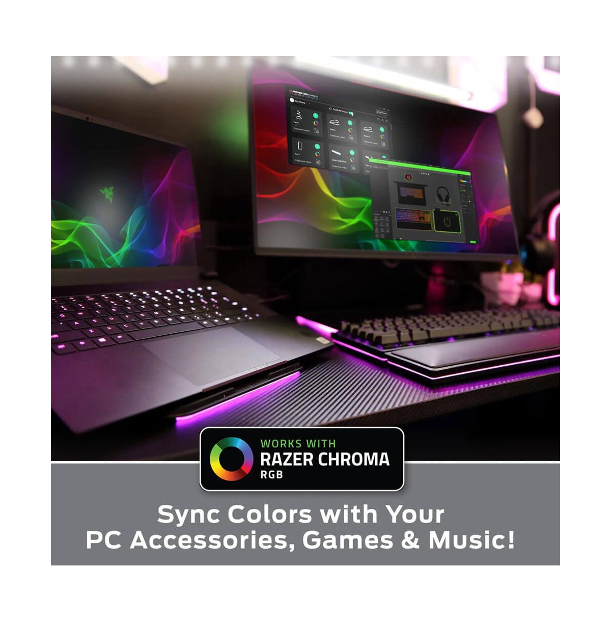 Monster 25 Ft. Sound Reactive Color Flow Indoor Led Light Strip with Razer Chroma Smart Sync