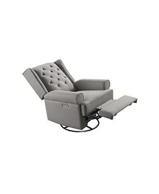Amelia Traditional Fabric USB Glider and Recliner in Charcoal